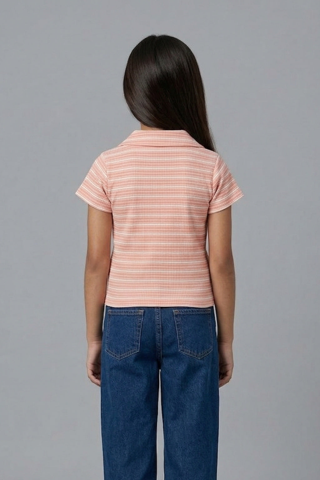 Peach Breeze Striped Polo Top TG6187