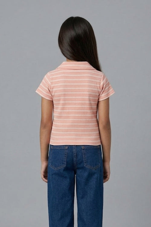 Peach Breeze Striped Polo Top TG6187