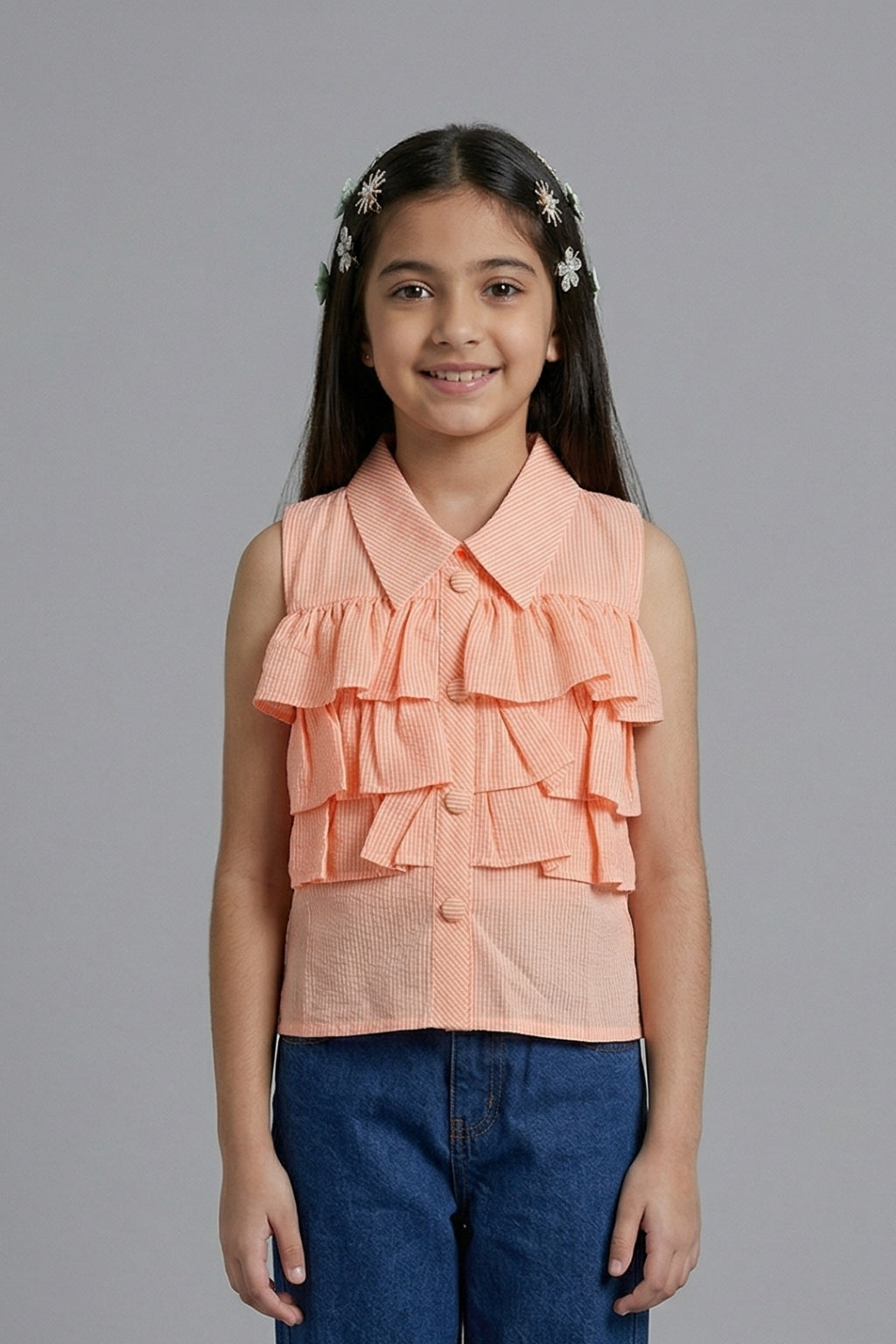 Peach Ruffle Collar Top TG6190