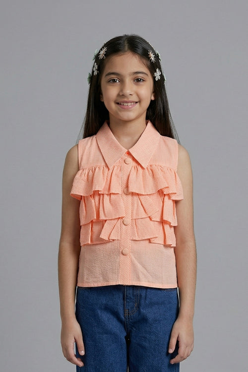 Peach Ruffle Collar Top TG6190