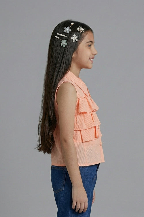 Peach Ruffle Collar Top TG6190