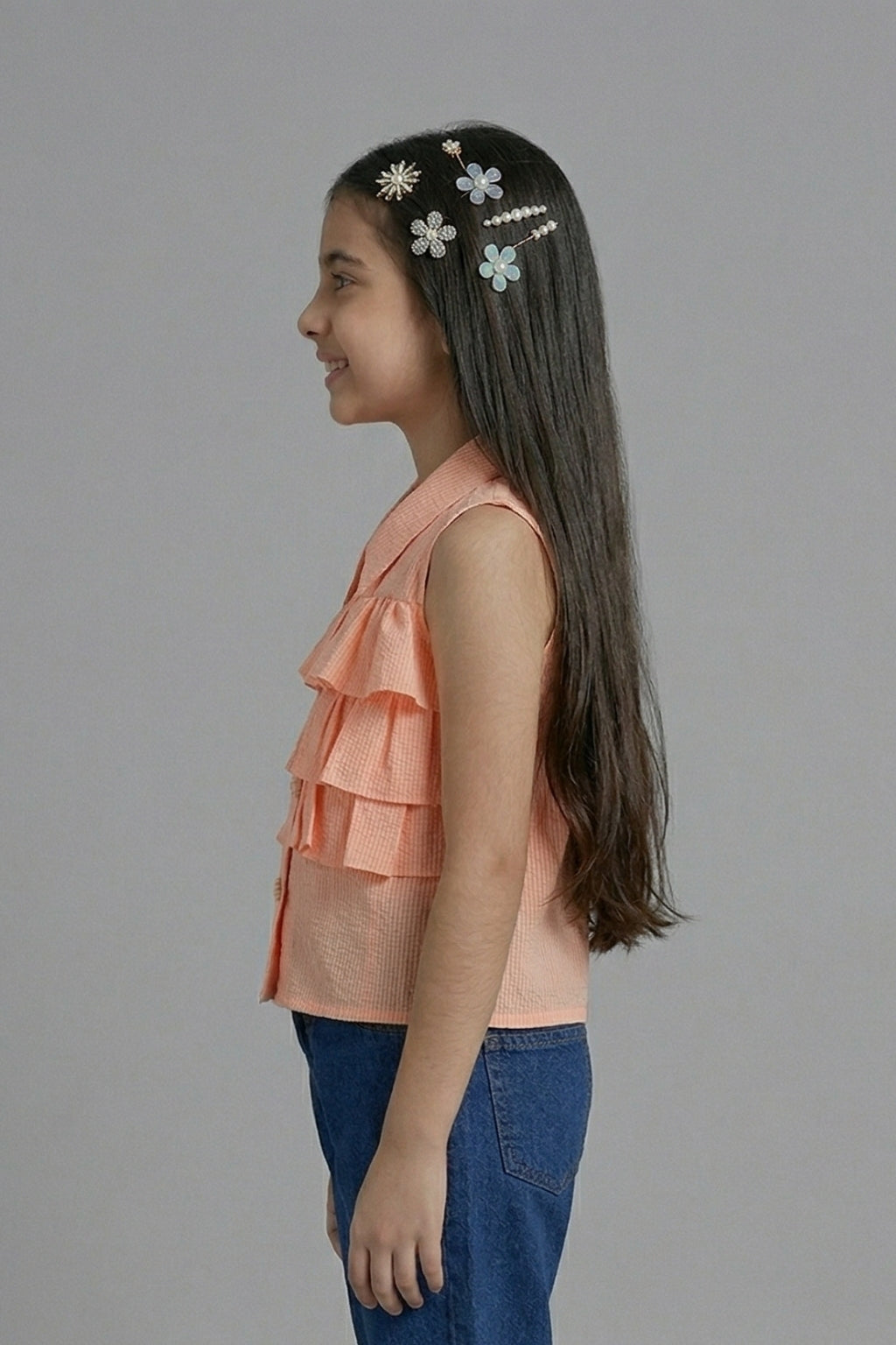 Peach Ruffle Collar Top TG6190