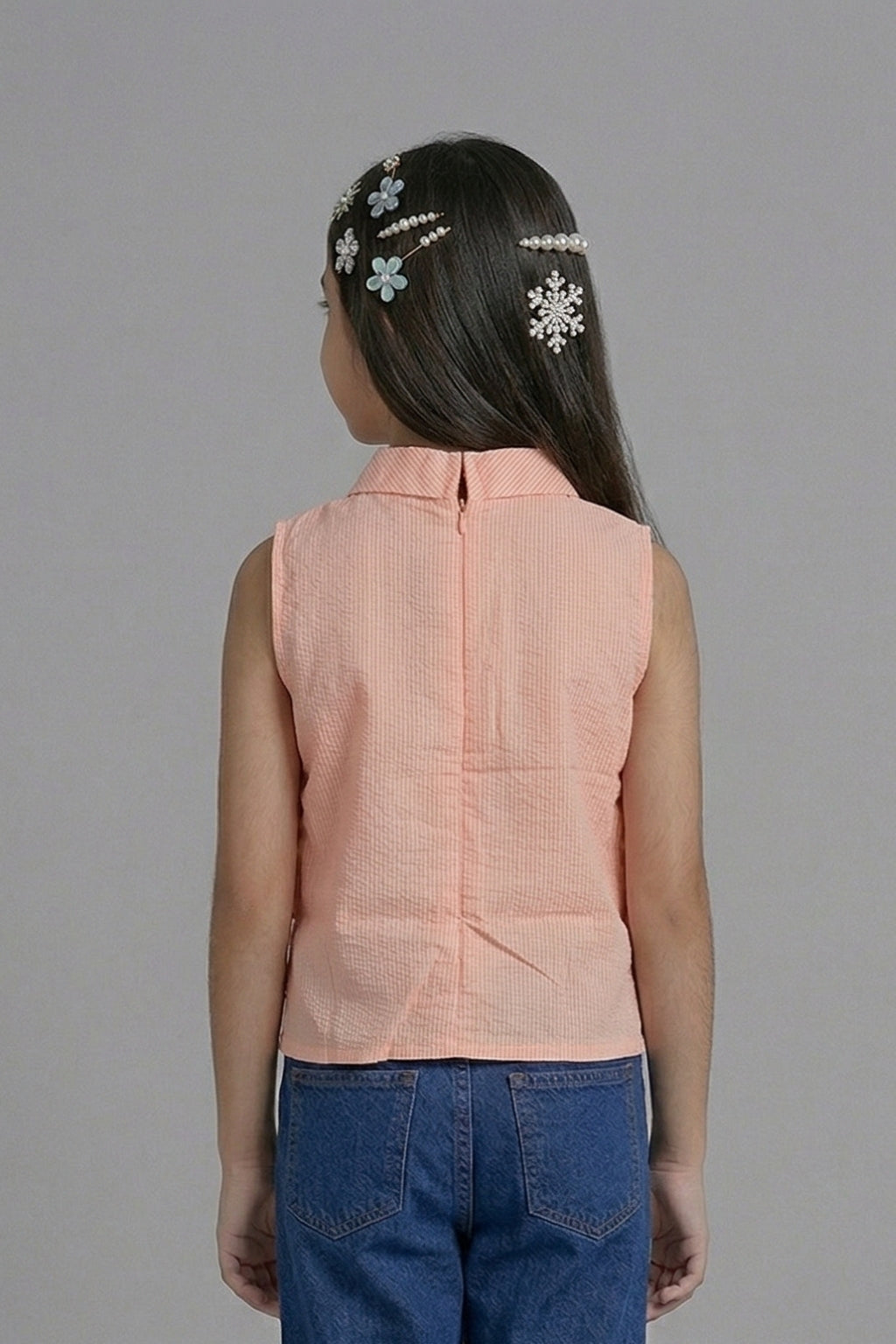 Peach Ruffle Collar Top TG6190
