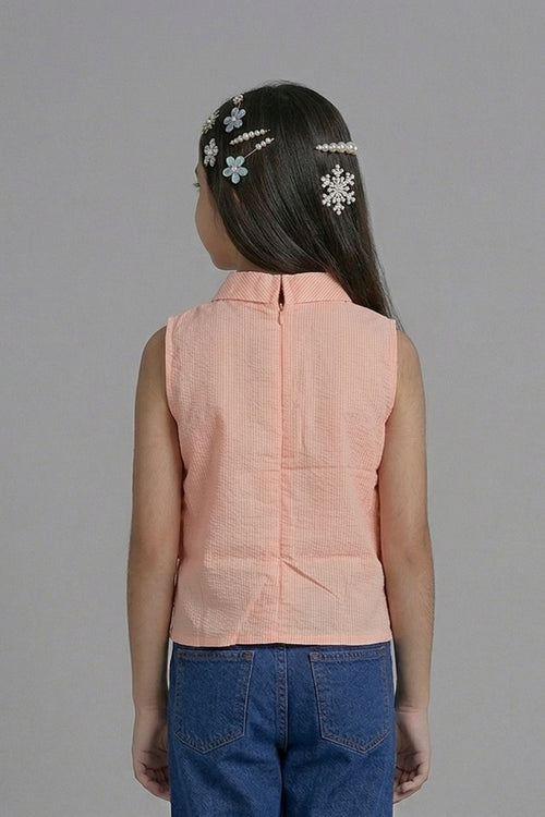 Peach Ruffle Collar Top TG6190