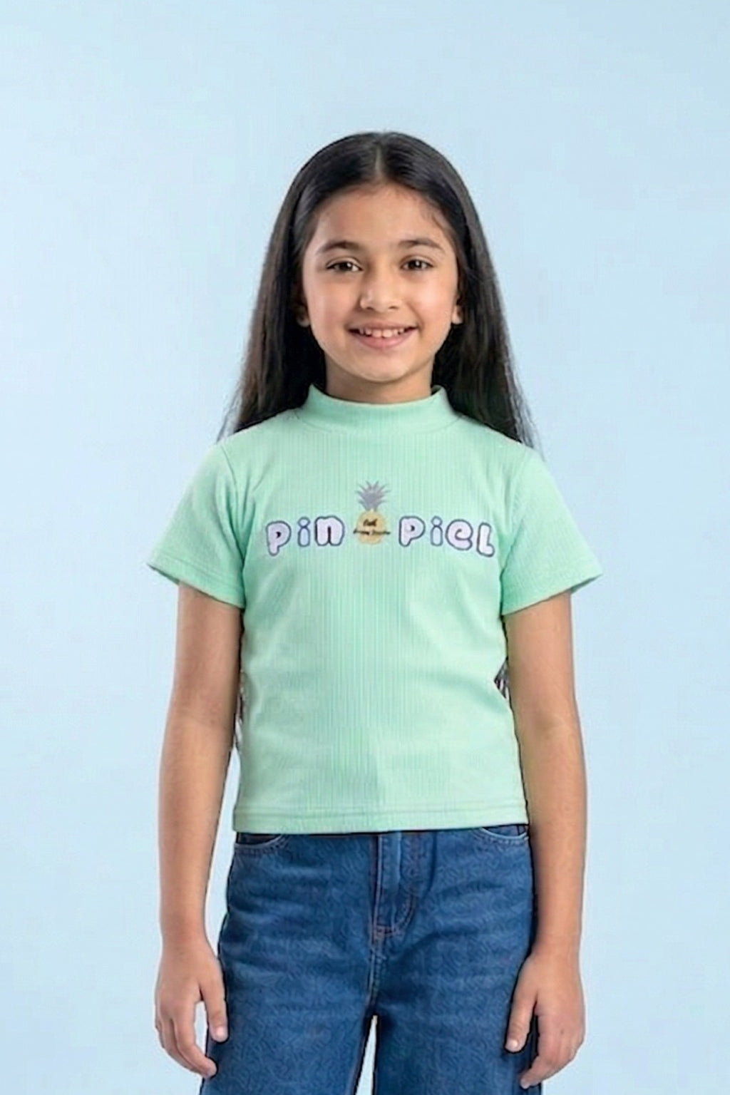 Kids Mint Green Pineapple Print Ribbed Top TG6191