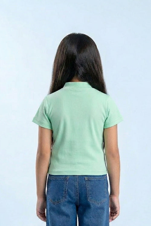 Kids Mint Green Pineapple Print Ribbed Top TG6191