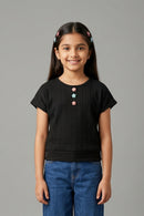 Black Ribbed Cotton T-Shirt TG6201