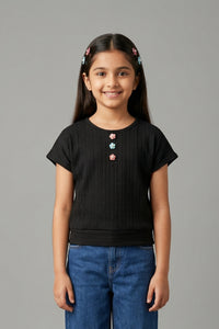 Black Ribbed Cotton T-Shirt TG6201