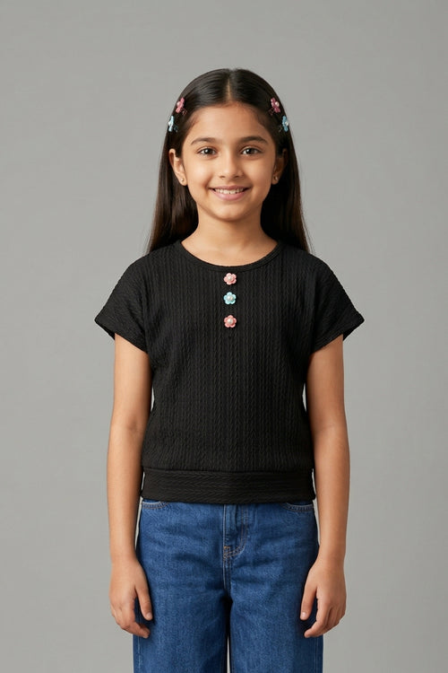 Black Ribbed Cotton T-Shirt TG6201