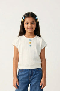 Off White Ribbed Cotton T-Shirt TG6201
