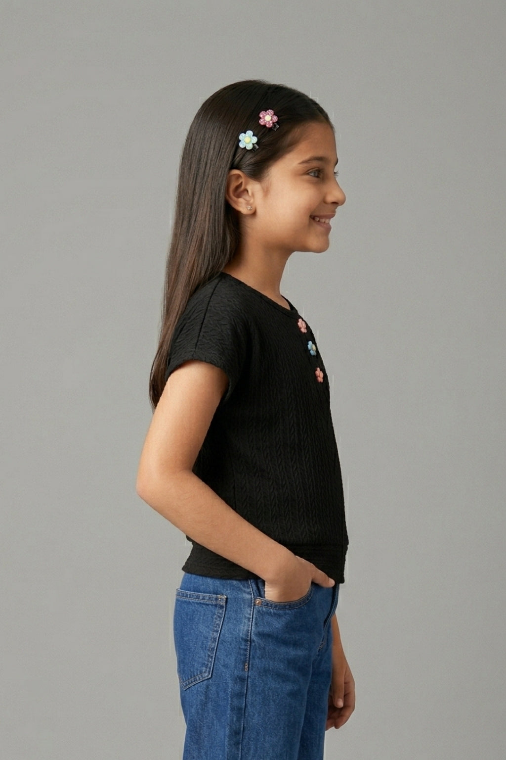Black Ribbed Cotton T-Shirt TG6201