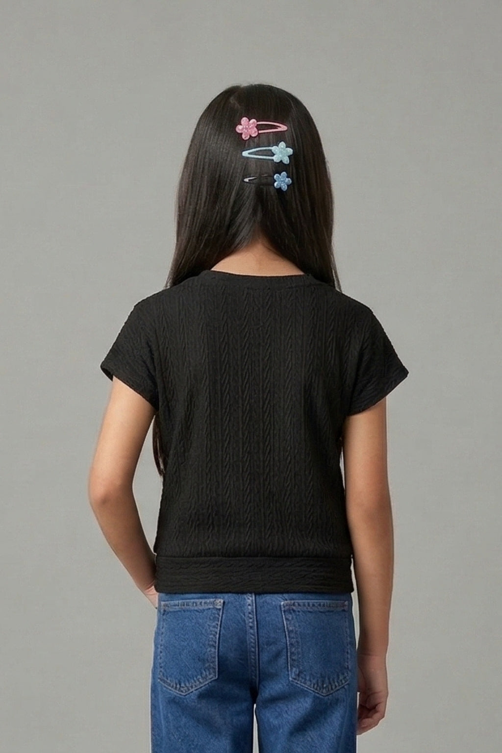 Black Ribbed Cotton T-Shirt TG6201