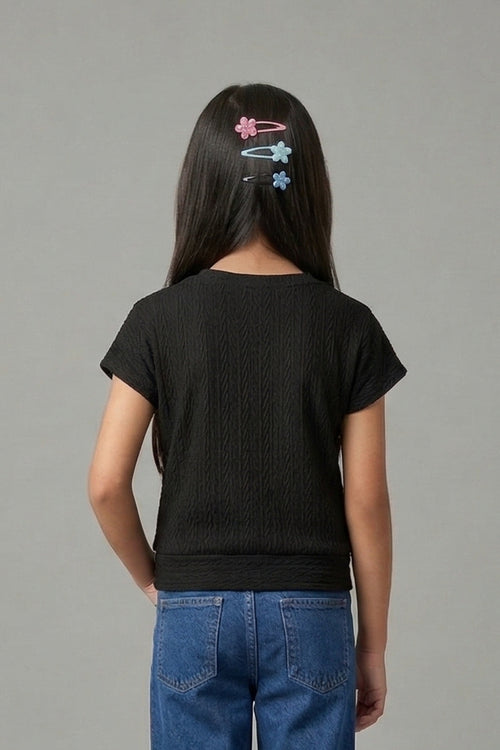 Black Ribbed Cotton T-Shirt TG6201