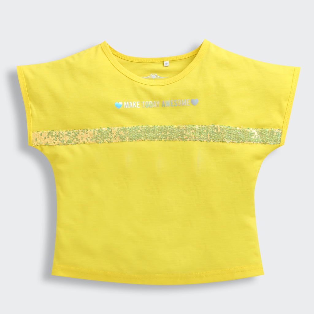 Lemon Yellow “Make Today Awesome” Sequin Stripe Top TG6202