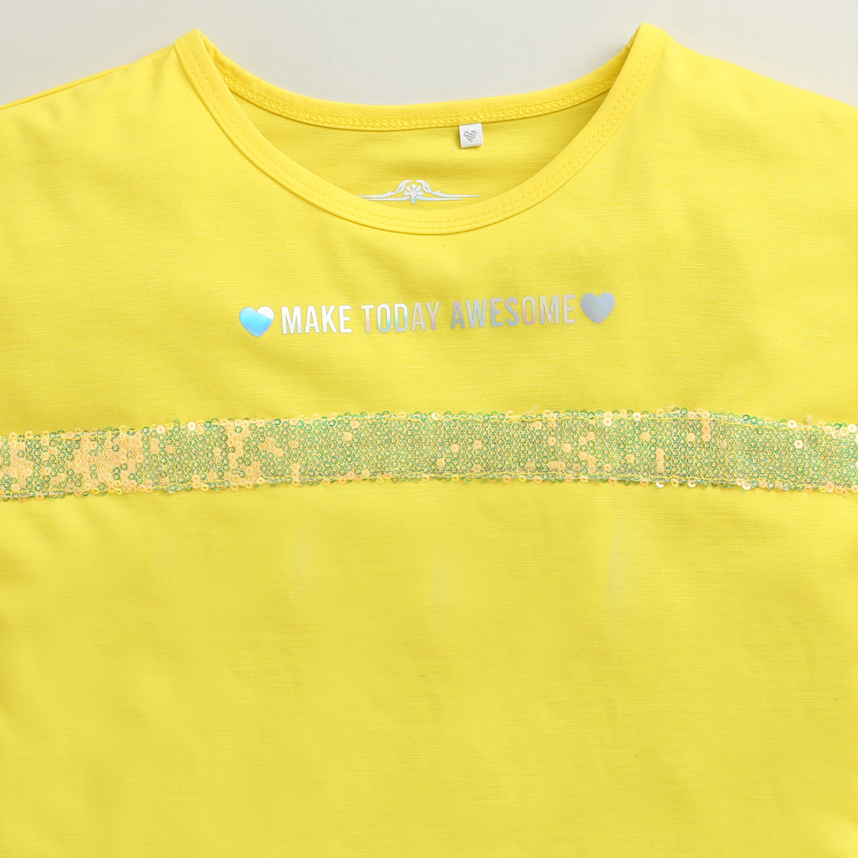 Lemon Yellow “Make Today Awesome” Sequin Stripe Top TG6202