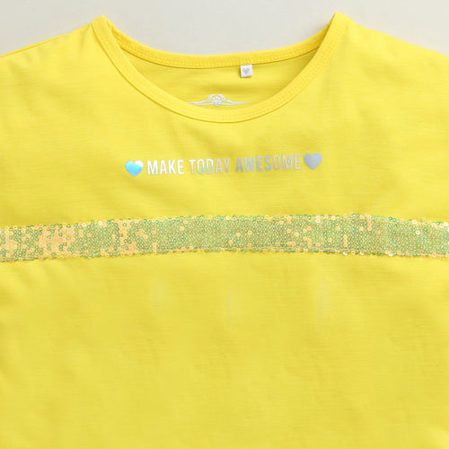Lemon Yellow “Make Today Awesome” Sequin Stripe Top TG6202