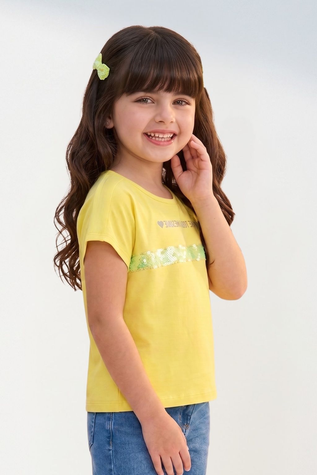 Lemon Yellow “Make Today Awesome” Sequin Stripe Top TG6202