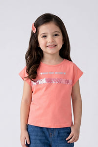 Peach Cotton T-Shirt with Sequin Stripe TG6202