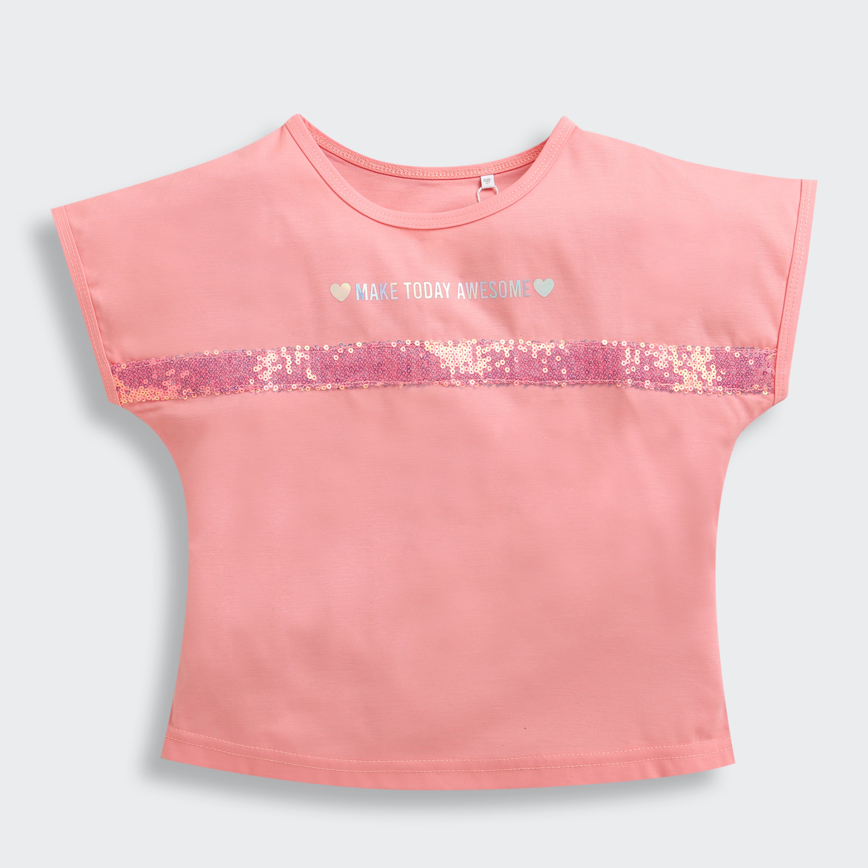 Peach Cotton T-Shirt with Sequin Stripe TG6202