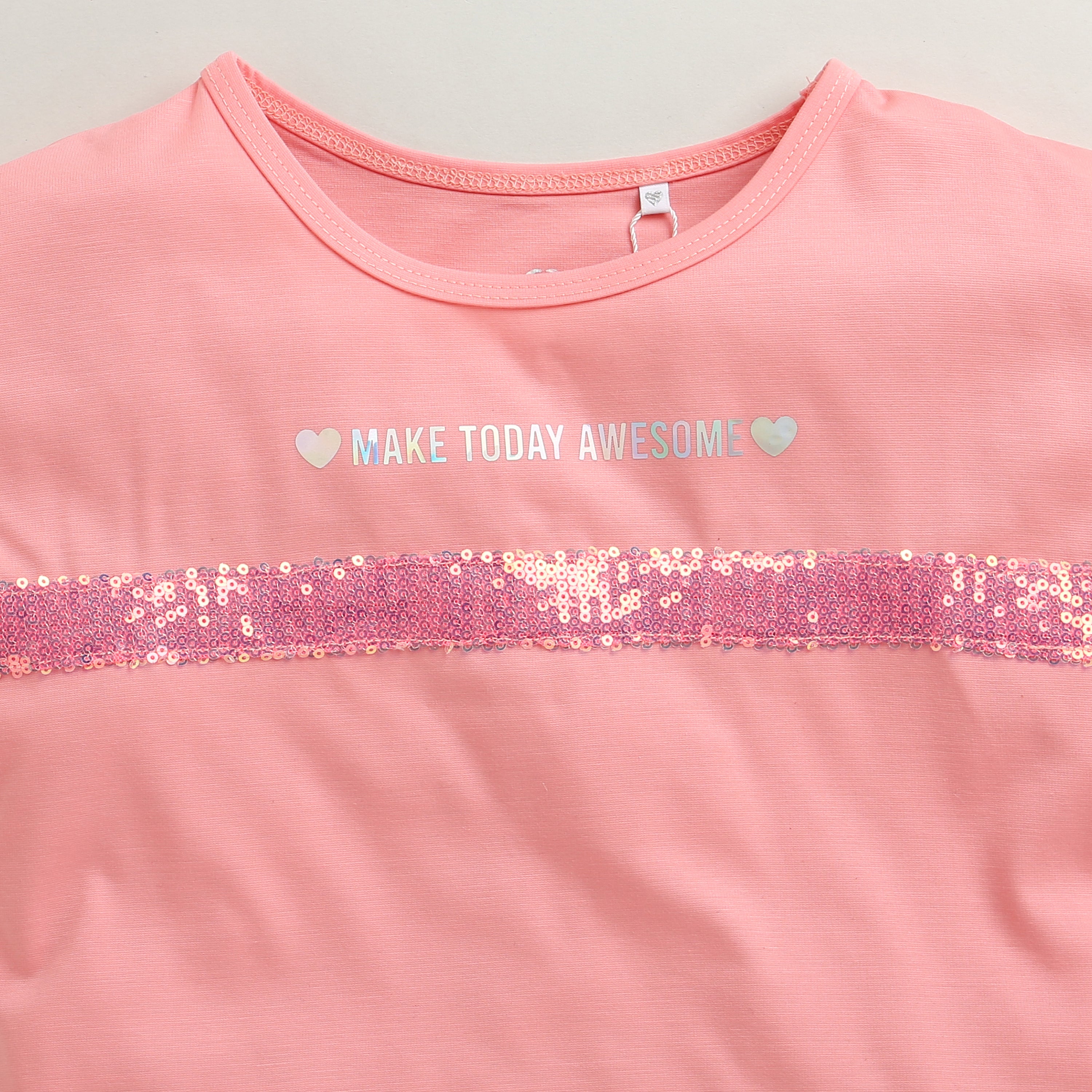 Peach Cotton T-Shirt with Sequin Stripe TG6202