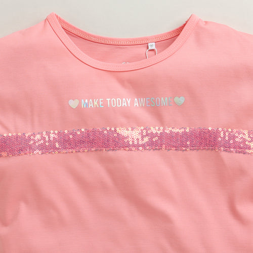 Peach Cotton T-Shirt with Sequin Stripe TG6202