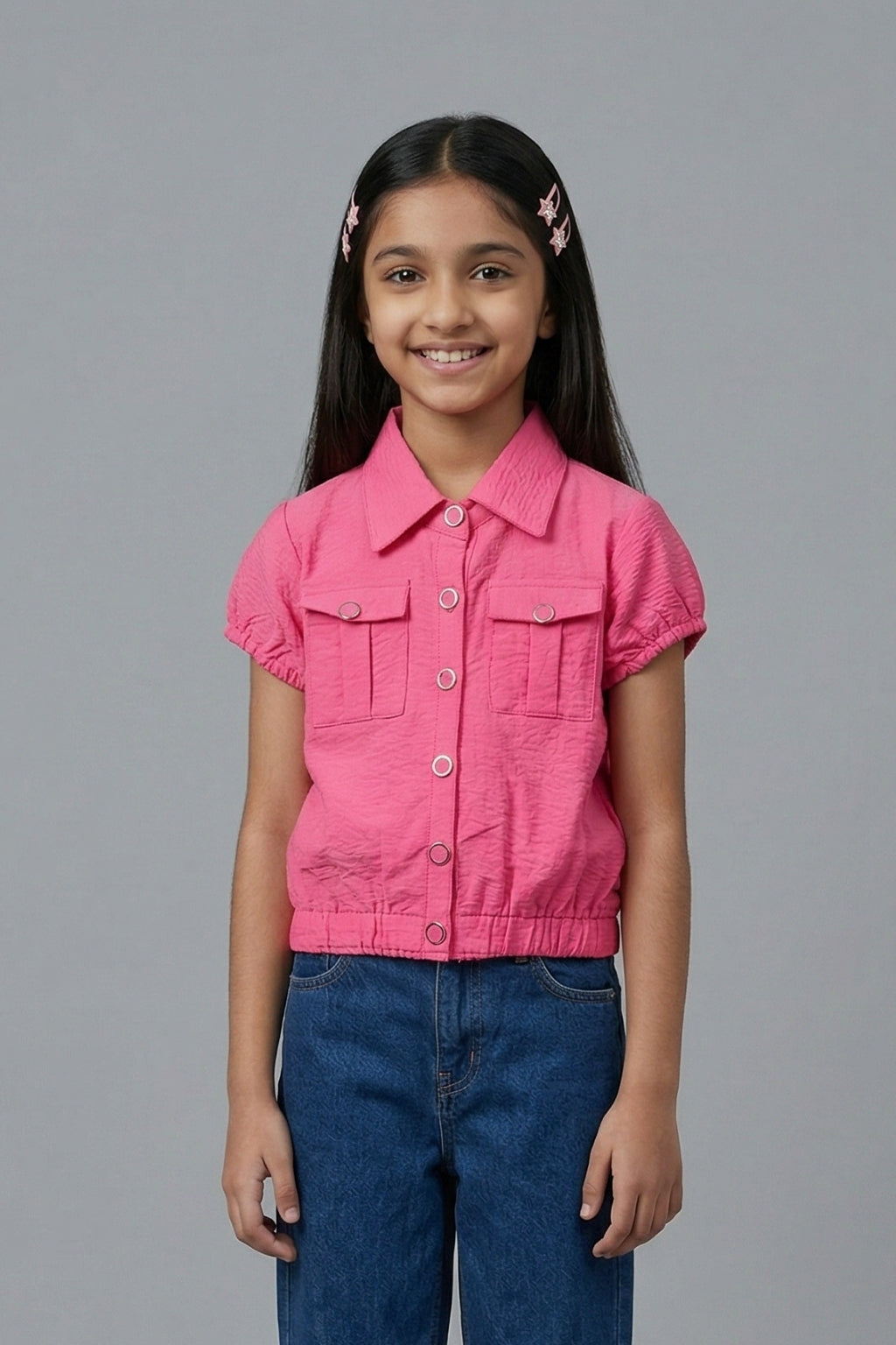 Pink Textured Cotton Shirt Top TG6206