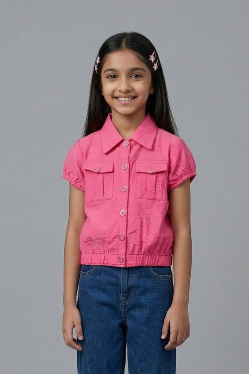 Pink Textured Cotton Shirt Top TG6206