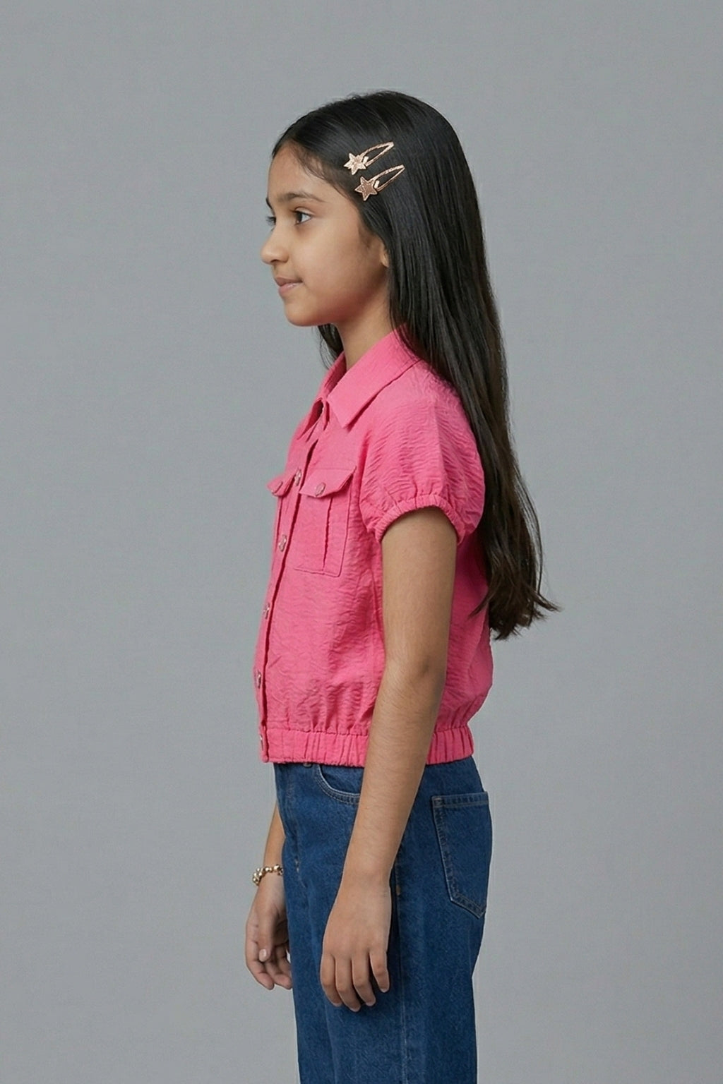 Pink Textured Cotton Shirt Top TG6206