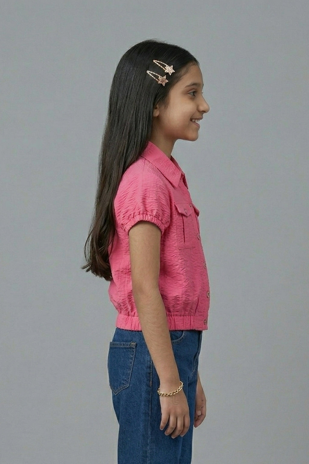 Pink Textured Cotton Shirt Top TG6206
