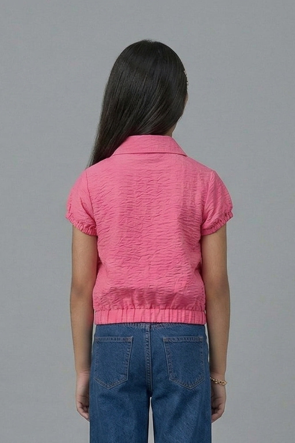 Pink Textured Cotton Shirt Top TG6206
