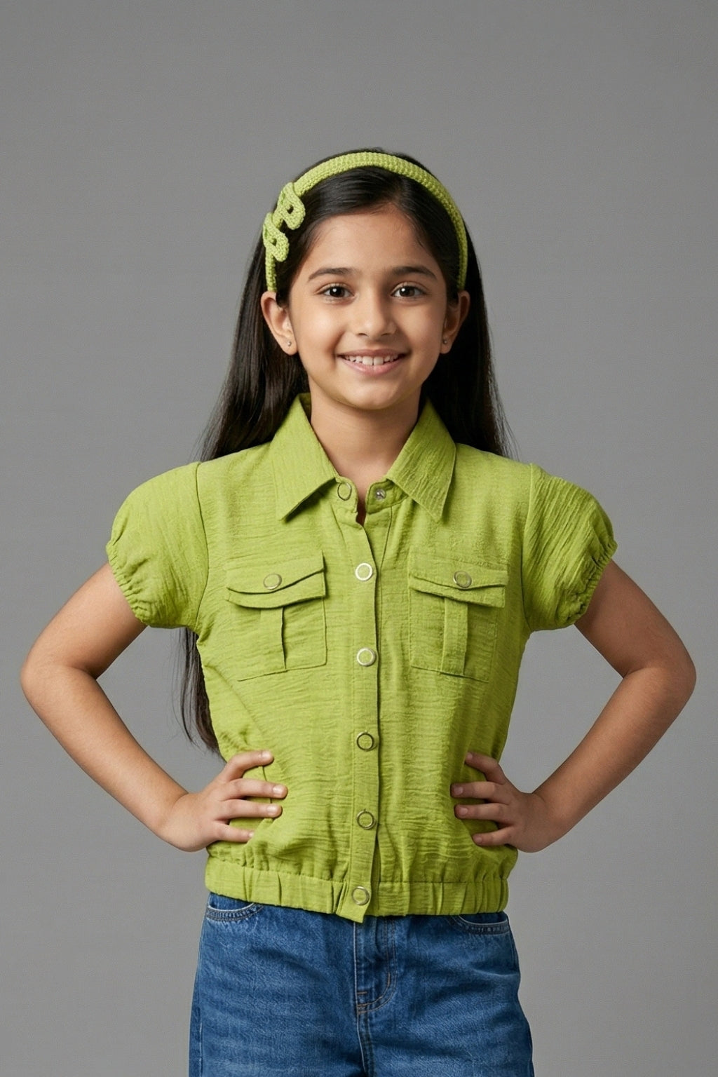 Lime Green Textured Cotton Shirt Top TG6206