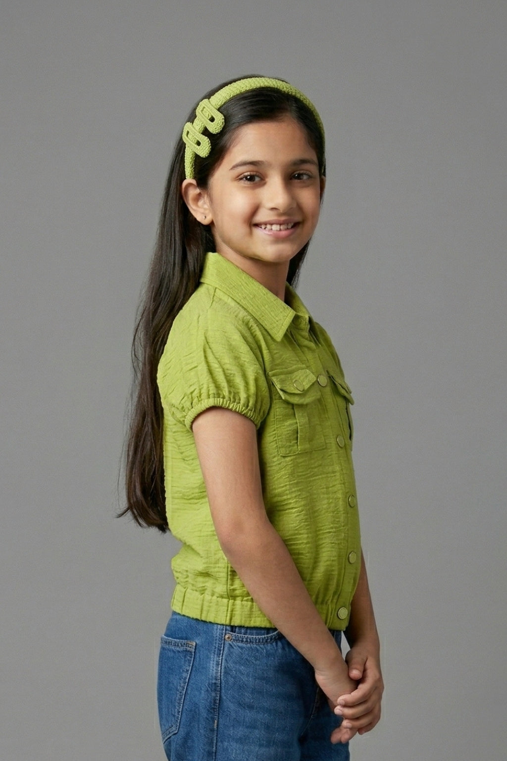 Lime Green Textured Cotton Shirt Top TG6206