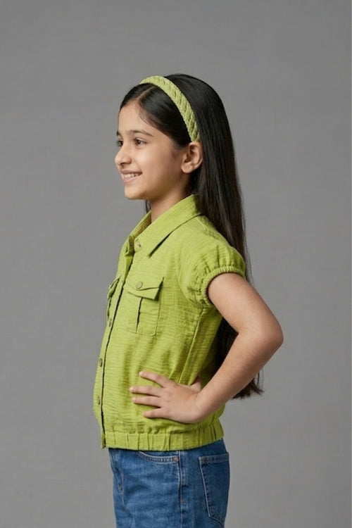 Lime Green Textured Cotton Shirt Top TG6206