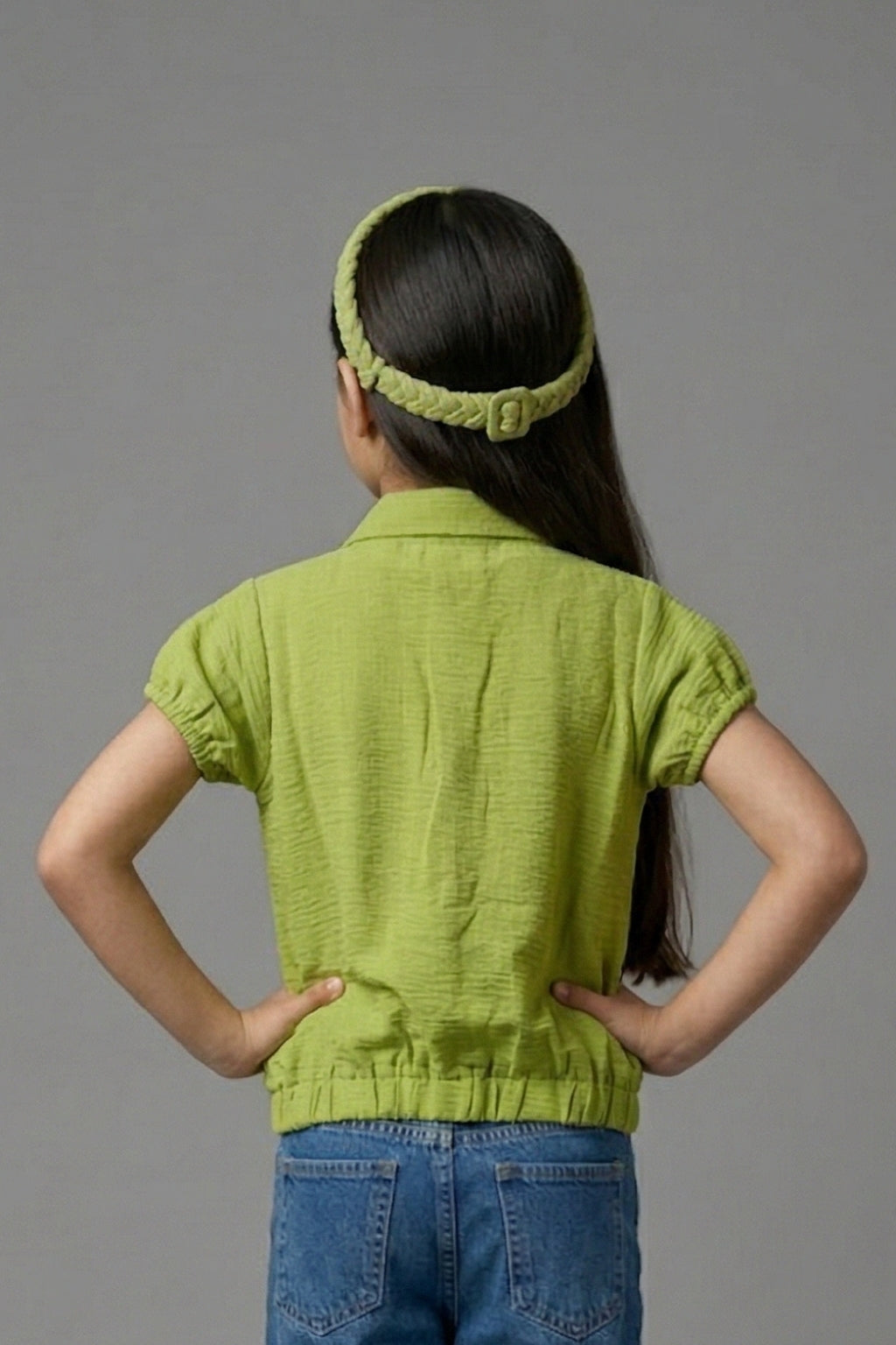 Lime Green Textured Cotton Shirt Top TG6206
