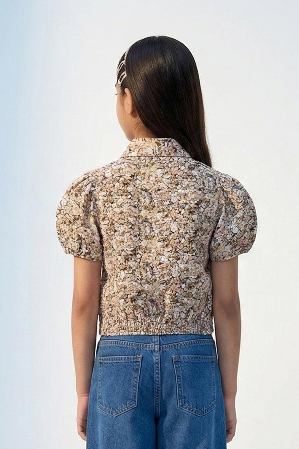 Beige Floral Printed Cotton Shirt Top TG6208