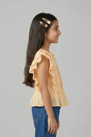 Peach Floral Print Ruffle Sleeve Top TG6217
