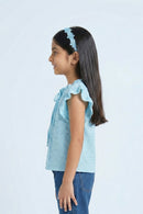 Blue Gingham Ruffle Sleeve Tie-Up Top TG6218