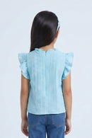 Blue Gingham Ruffle Sleeve Tie-Up Top TG6218