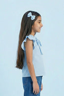 Blue Gingham Ruffle Sleeve Tie-Up Top TG6218