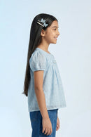 Blue Embroidered Top with Puff Sleeves TG6231
