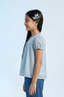 Blue Embroidered Top with Puff Sleeves TG6231
