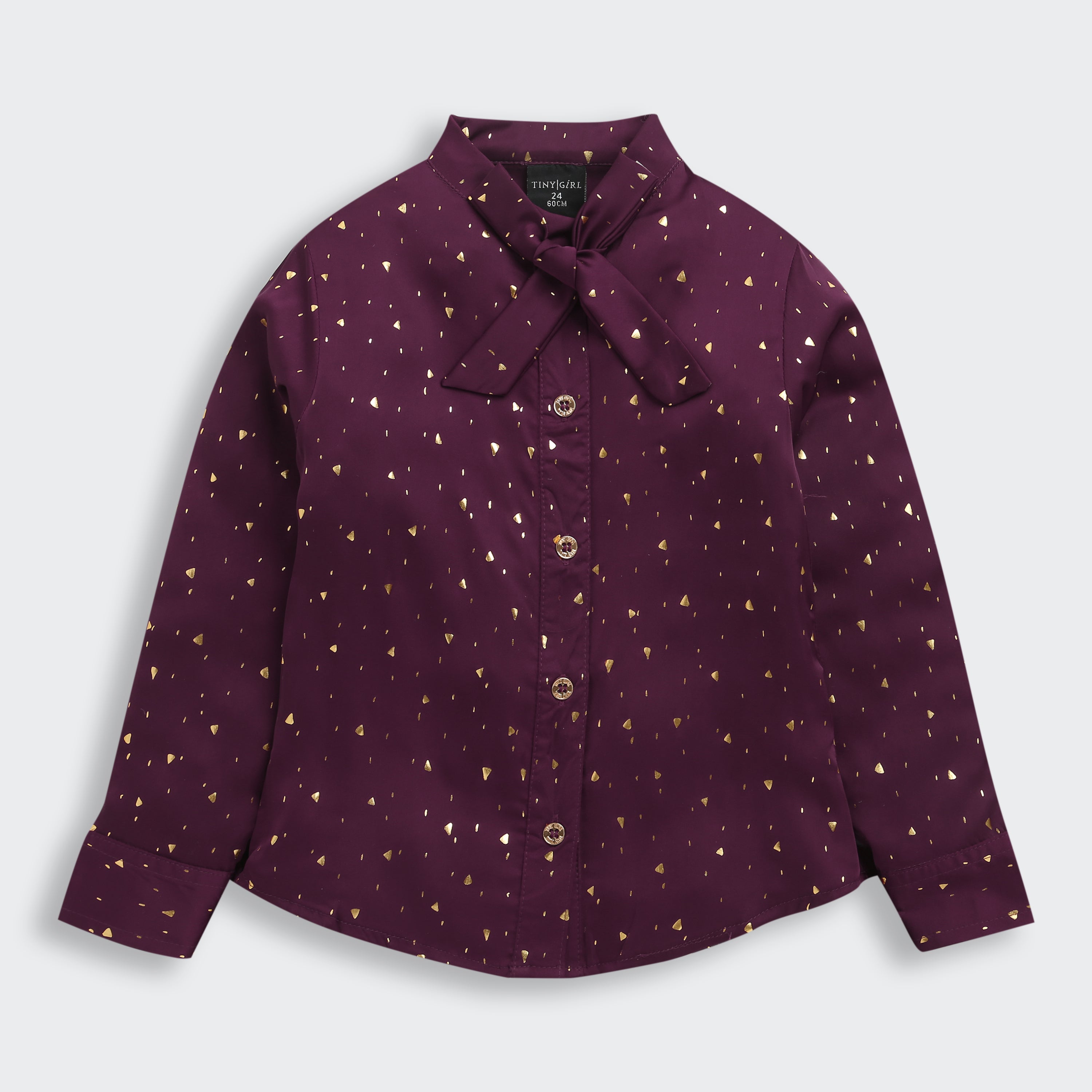 Wine Foil Print Shirt with Bow Collar
