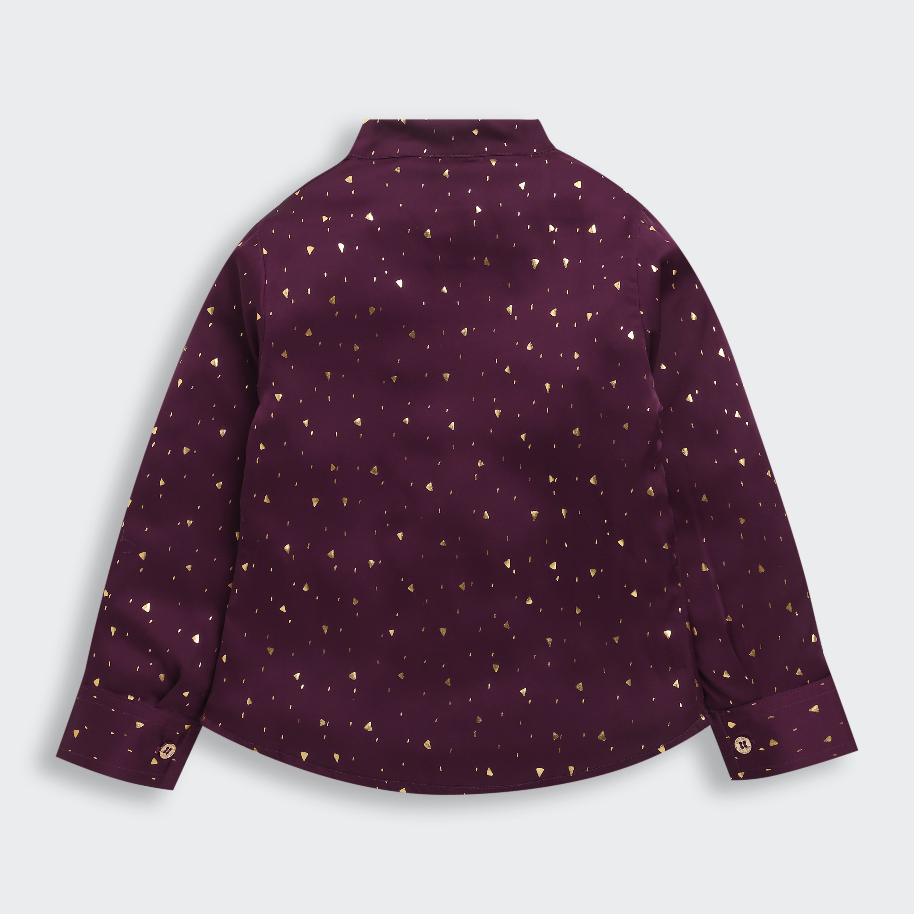Wine Foil Print Shirt with Bow Collar