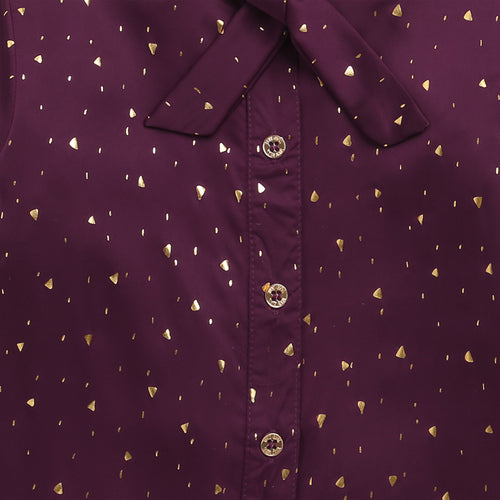 Wine Foil Print Shirt with Bow Collar TG6246