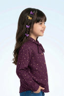 Wine Foil Print Shirt with Bow Collar TG6246