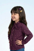 Wine Foil Print Shirt with Bow Collar TG6246
