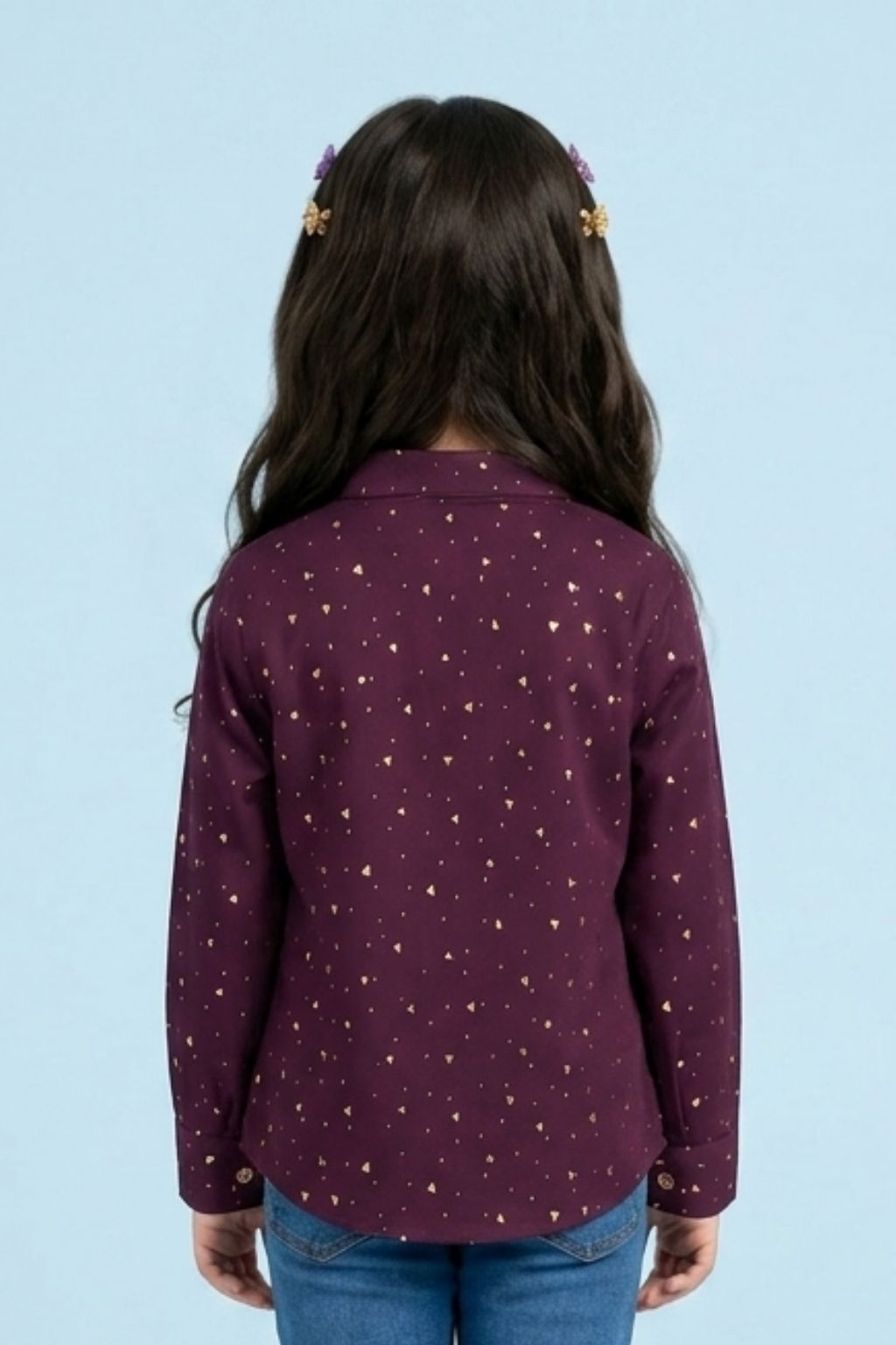 Wine Foil Print Shirt with Bow Collar TG6246