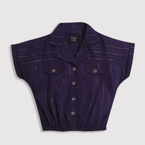 Purple Sleeveless Embellished Crop Shirt TG6248