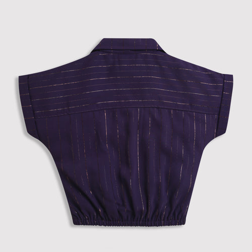 Purple Sleeveless Embellished Crop Shirt TG6248