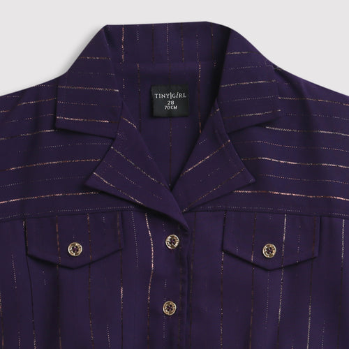 Purple Sleeveless Embellished Crop Shirt TG6248